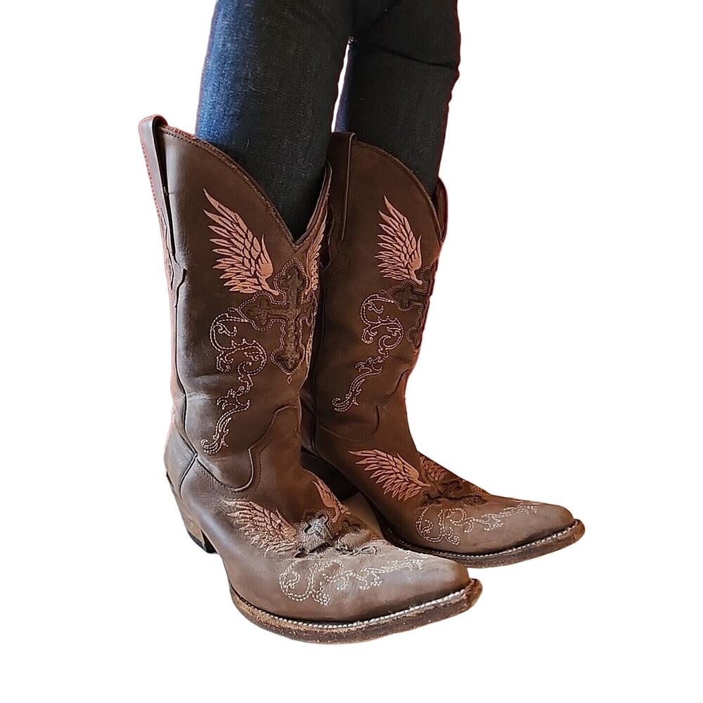Brown Corkys Gypsy Girl Snakeskin Inlay Embroidered Western Boots Women’s Sz 8 M